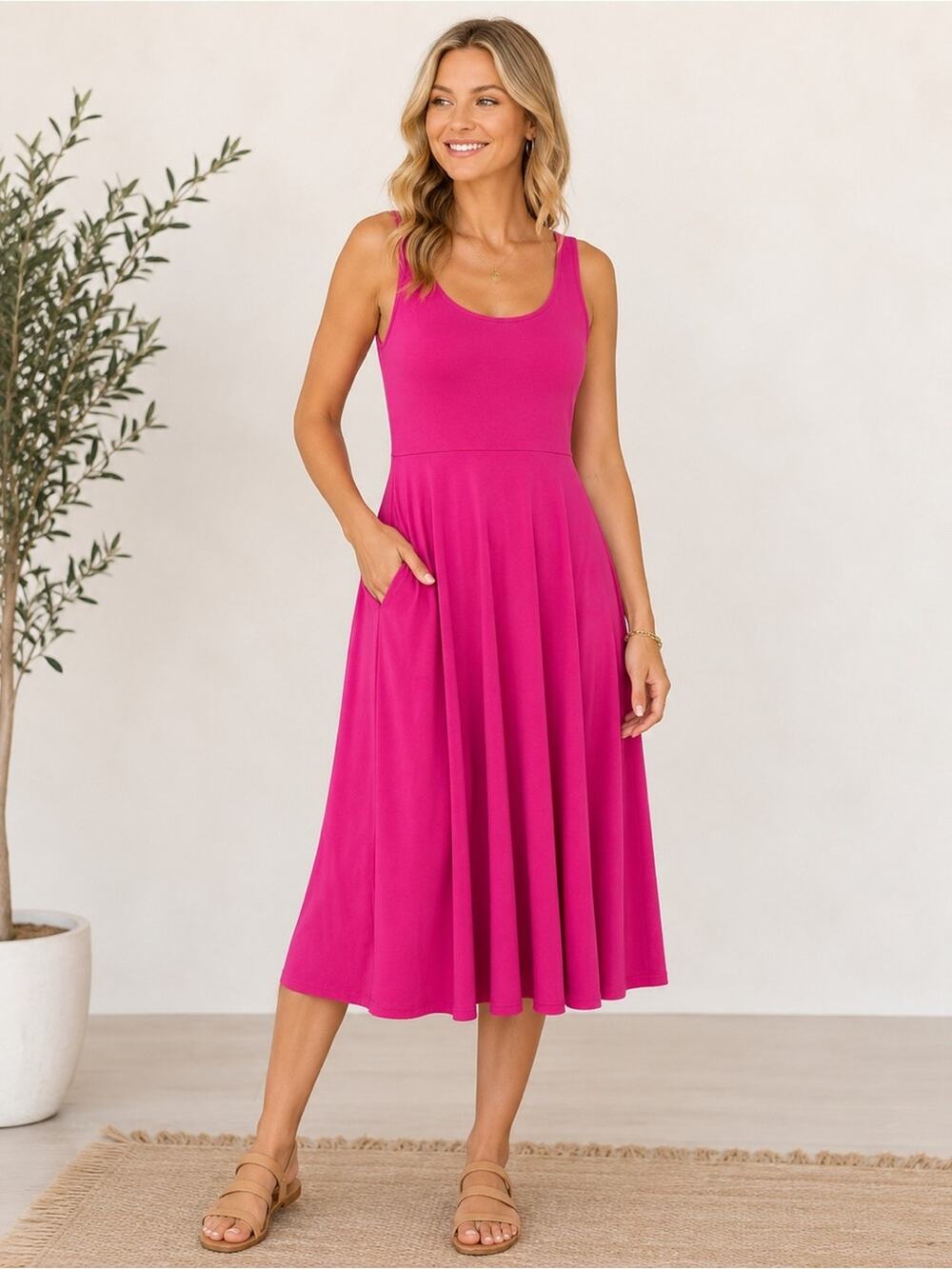 MSK Pink Sleeveless Midi Dress Size L